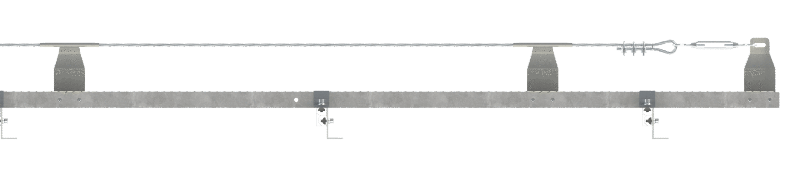 ตัวอย่างอุปกรณ์ Lifeline Bracket ใช้ยึดสลิงกันตกบนหลังคาเมทัลชีท ผลิตจากเหล็กชุบ HDG มาตรฐานอุตสาหกรรม