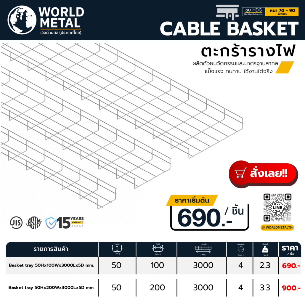 ตะกร้ารางไฟ (Cable Basket) แข็งแรง ทนทาน ระบายอากาศดี เหมาะสำหรับเดินสายไฟในงาน Solar Rooftop และโรงงาน