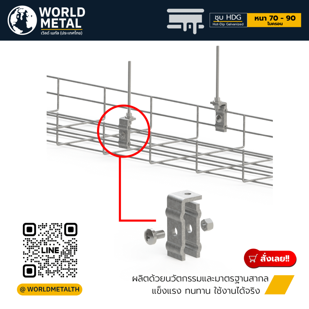 อุปกรณ์ติดตั้งตะกร้ารางไฟ Cable Basket ผลิตจากเหล็กชุบกัลวาไนซ์ แข็งแรง ได้มาตรฐาน