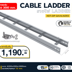 Cable Ladder HDG รางบันไดเดินสายไฟ เหล็กชุบร้อน ขนาด 200×100×3000 มม.