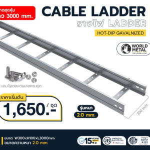 Cable Ladder HDG รางเดินสายไฟขั้นบันได เหล็กชุบร้อน หนา 2.0 มม. ชนิดสำเร็จรูป สต็อกพร้อมส่งทันที